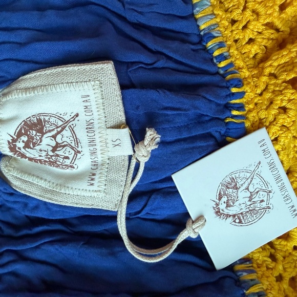 CHASING UNICORNS | Blue/Yellow Crochet Trim Strapless Crop Top - Picture 5 of 6